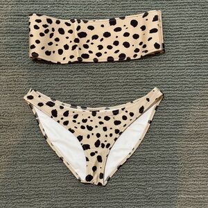 Leopard Print Strapless Bikini S in Size Small